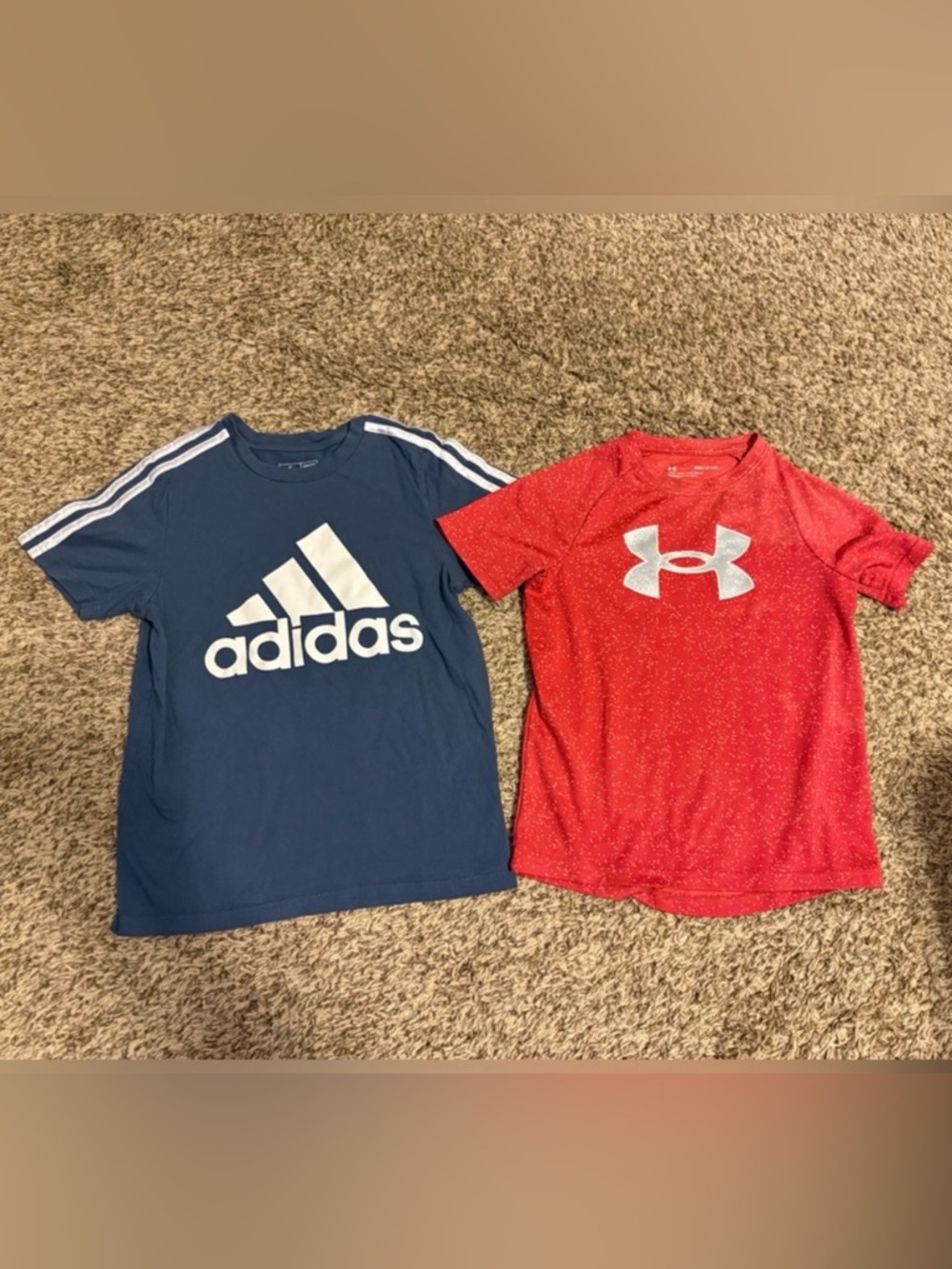 Adidas Blue T-shirt and Red Under Armour Active Shirt